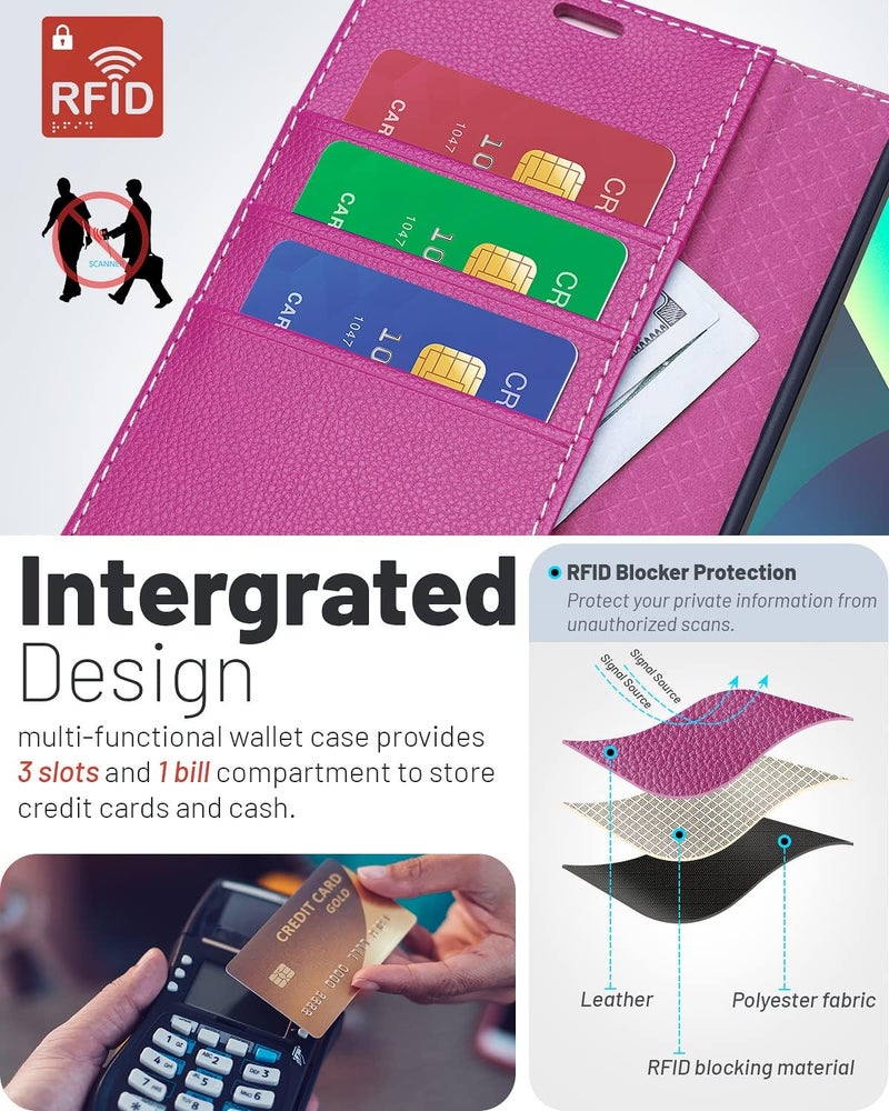 OCASE Compatible with iPhone 13 Wallet Case, PU Leather Flip Folio Case with Card Holders RFID Blocking Kickstand [Shockproof TPU Inner Shell] Phone Cover 6.1 Inch 2021 (Litchi Rose) - Image 3